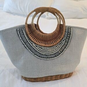 Exotic Beaded Woven And Linen Purse